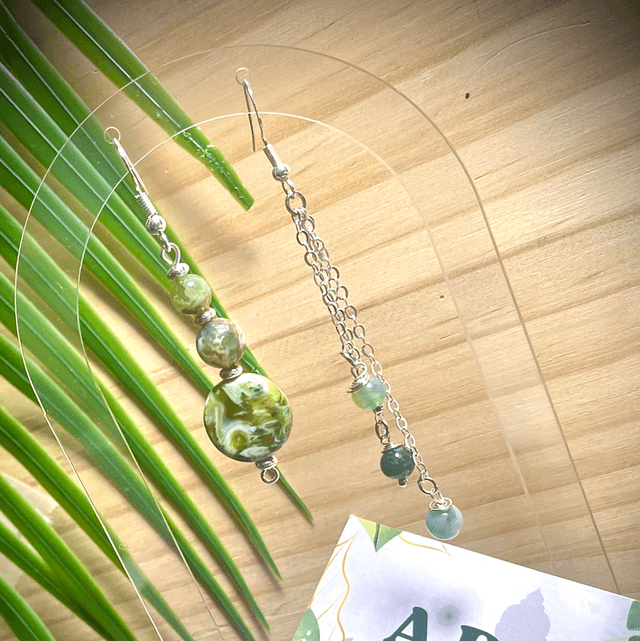 Boucles FARO Agate Mousse Agate Arbre et Péridot