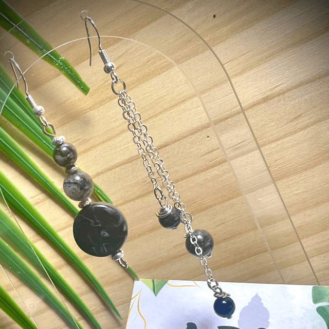Boucles FARO Tourmaline , Quartz Tourmaline et Onyx