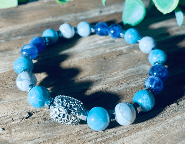 MENOPAUSE Howlite-Larimar-Améthyste 