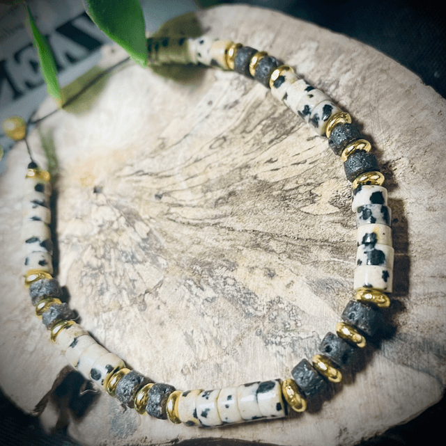 Bracelet Sunny Jaspe Dalmatien et Pierre de Lave
